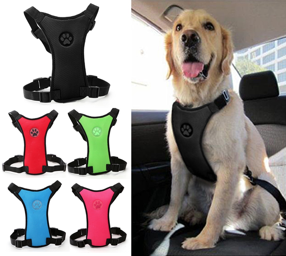 Soft Nylon Mesh Dog Car Seat Harness Safety Dog Vehicle Cars Seat Belt Harnesses Black Red Blue Colors For Medium Large Dogs