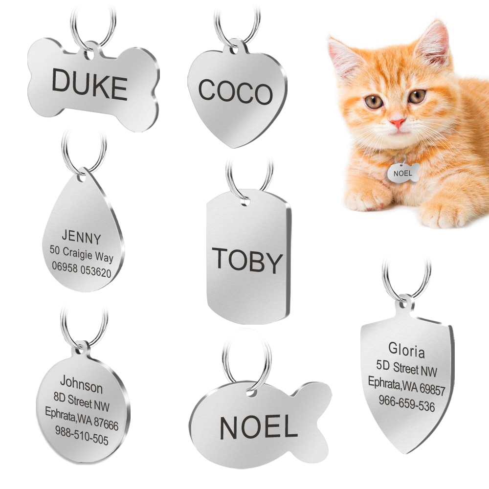 Stainless Steel Dog Tag Customized Dog Cat ID Tags Engraved Personalized Tag In Pet Collars For Dog And Cat Free Engraving